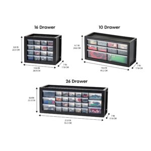 IRIS USA Screw Organizer, Hardware Storage Organizer, 10 Drawer Parts Cabinet, 2 Pack, Plastic Drawer Storage for Hardware Crafts, Small Parts, Nuts and Bolts, Tool Storage, Scrapbook Art Hobby, Black