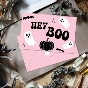 Whaline 24Pcs Halloween Ghost Thank You Cards with Envelopes and Stickers Pink Black Ghost Pumpkin Greeting Cards Little Boo Blank Note Cards for Party Supplies