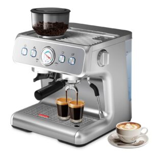 havato espresso machine, 15 bar semi-automatic espresso machine with grinder & milk frother steam wand, 1350w home cappuccino latte machine with removable 75 oz water tank, stainless steel