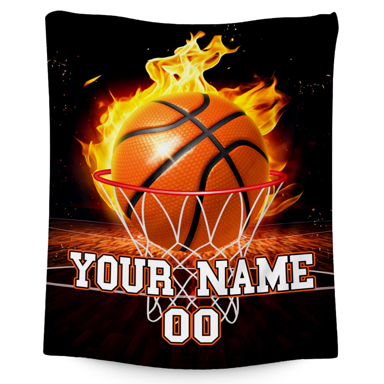 Personalized Basketball Blanket - Soft, Fuzzy & Warm Sports Throw Blanket for Boys Girls Teens - 50"x60" Large Blanket for Couch, Bed - Black Throw Gifts for Basketball Lovers