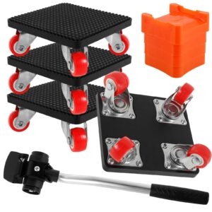 4pcs furniture dolly furniture movers with 360° rotating wheels, furniture moving dolly sliders with pry bar, carbon steel furniture jack lifter mover tool for furniture appliance cabinet piano sofa