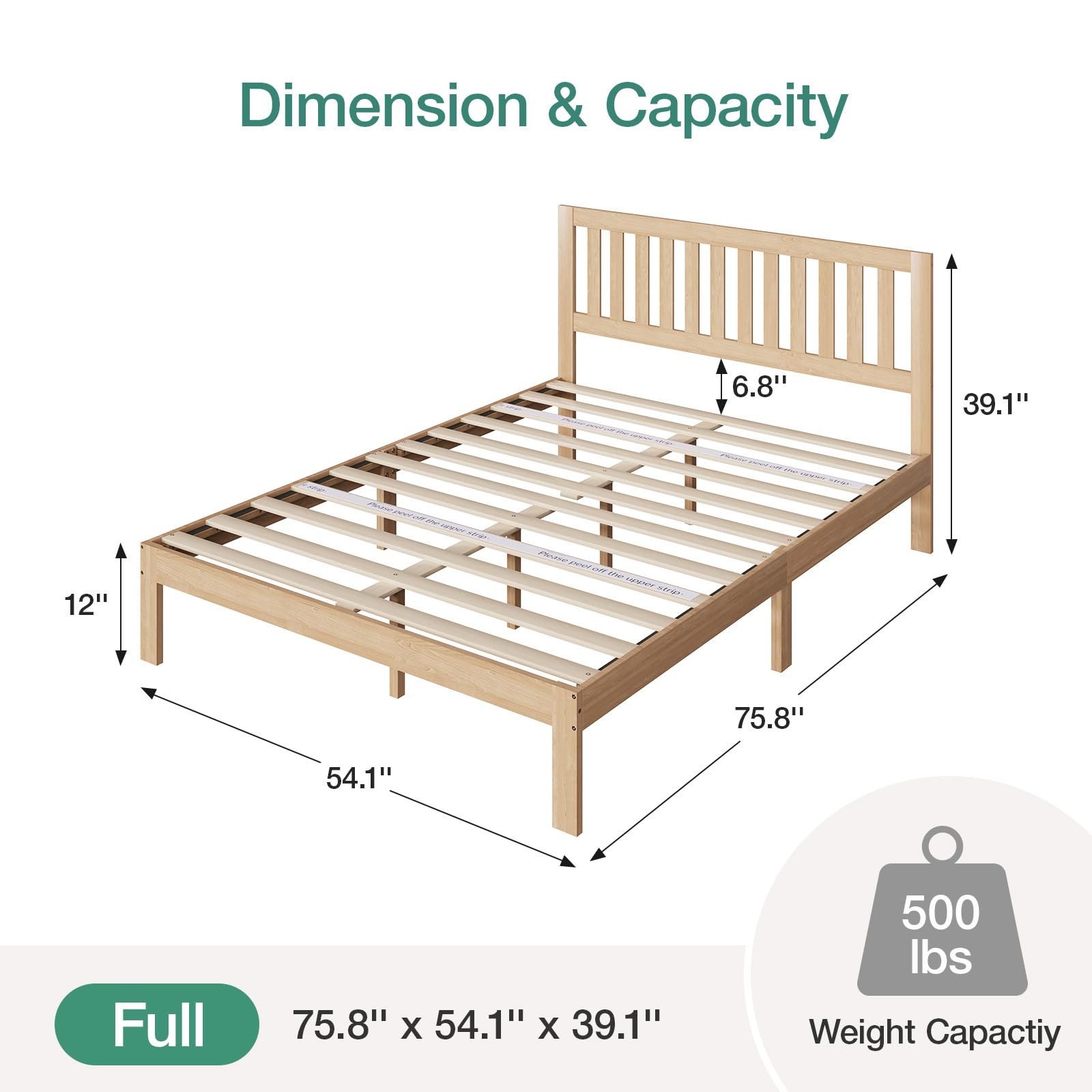 Novilla Full Size Bed Frame Wood Full Bed Frame with Headboard, Full Size Bed Frame with Headboard Solid Wood Bed Frame Foundation with 8.5 Inch Space Underneath, No Box Spring Needed, Easy Assembly