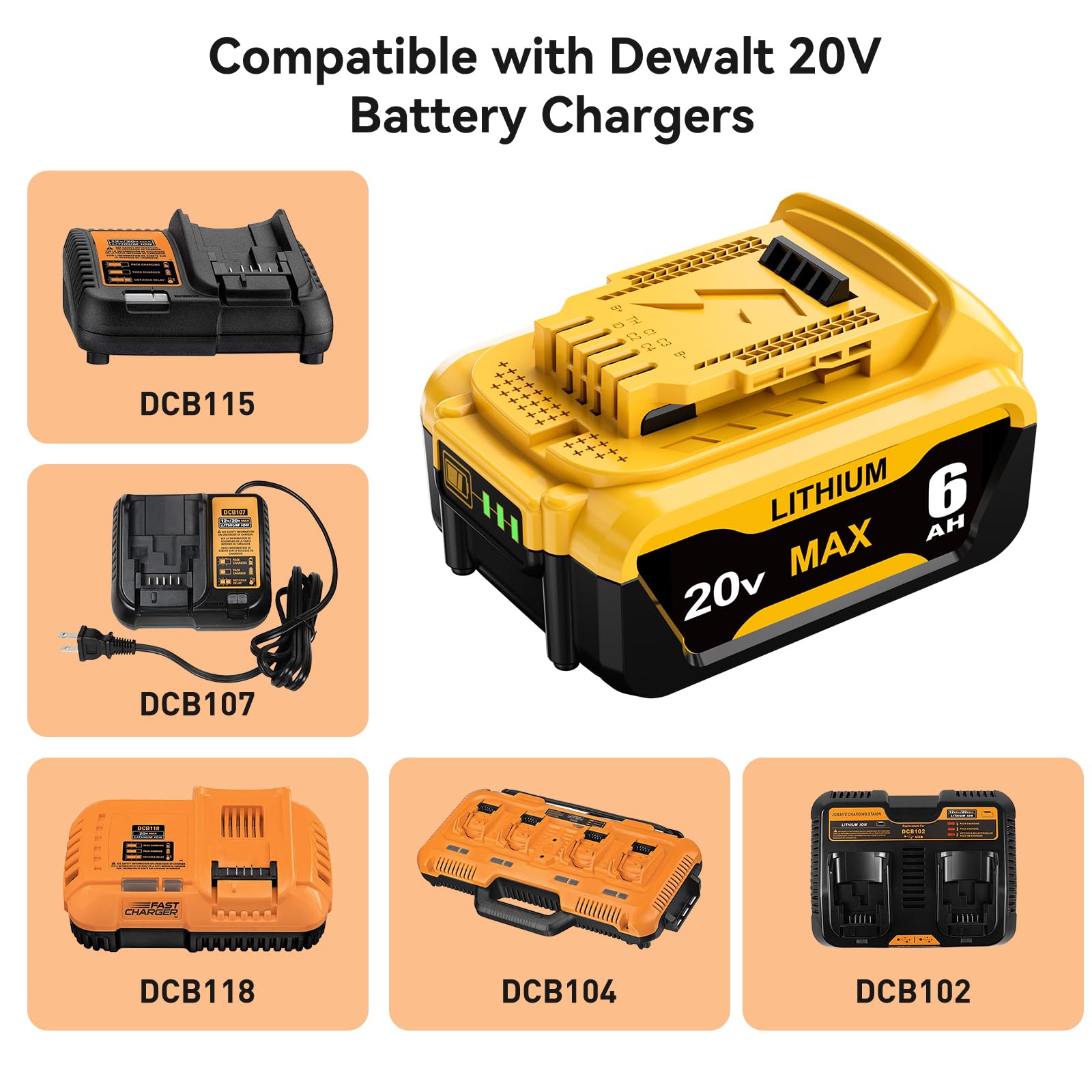 Wryfzxd Replacement for Dewalt 20V MAX Battery 6.0Ah Compatible with Dewalt 20V Battery Lithium Replacement for Dewalt 20 Volt Battery DCB205 DCB204 DCB207 Compatible with Dewalt Battery 20V 4Packs