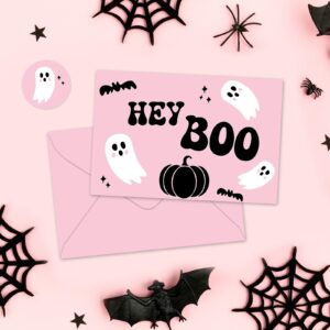 Whaline 24Pcs Halloween Ghost Thank You Cards with Envelopes and Stickers Pink Black Ghost Pumpkin Greeting Cards Little Boo Blank Note Cards for Party Supplies