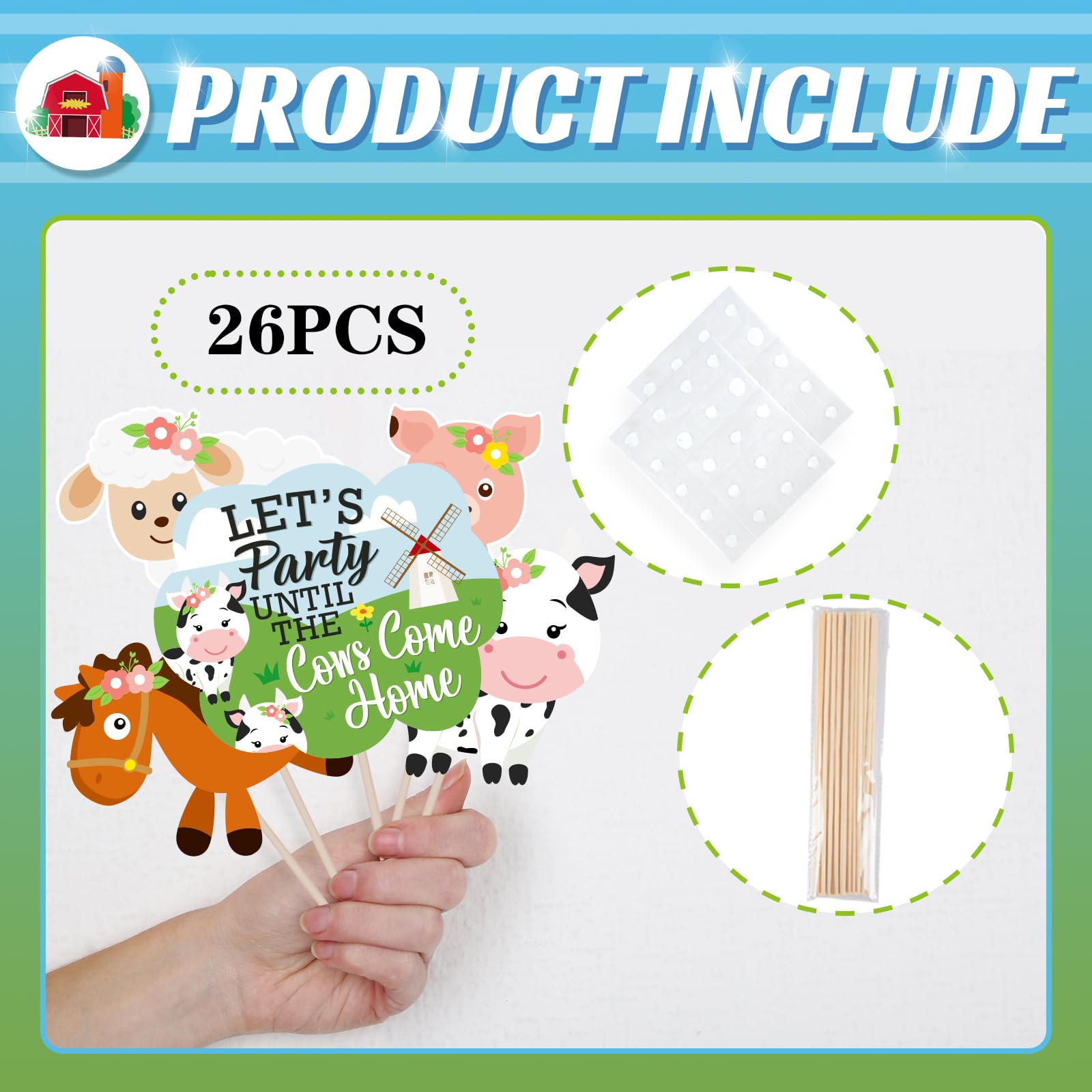 Maicaiffe Farm Animals Photo Booth Props - 26 Pcs Kid's Birthday Selfie Props Favors Supplies - Barnyard Baby Shower Party Centerpiece Sticks - Wedding Bridal Shower Party Decorations