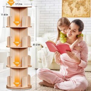 Kinembold 4 Tier Rotating Bookshelf, Floor Standing Spinning Bookshelf Tower for Kids, 360 Display Revolving Corner Bookcase for Small Space, Round Book Shelf Organizer for Bedroom, Living Room