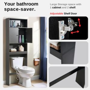 Tydaris Over The Toilet Storage Cabinet - Wood Over Toilet Bathroom Cabinet with Adjustable Shelf and Double Doors, Bathroom Space Saver Organizer, Taller Free Standing Toilet Rack, Black