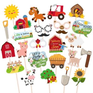 maicaiffe farm animals photo booth props - 26 pcs kid's birthday selfie props favors supplies - barnyard baby shower party centerpiece sticks - wedding bridal shower party decorations