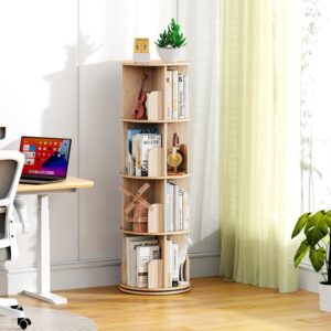 Kinembold 4 Tier Rotating Bookshelf, Floor Standing Spinning Bookshelf Tower for Kids, 360 Display Revolving Corner Bookcase for Small Space, Round Book Shelf Organizer for Bedroom, Living Room