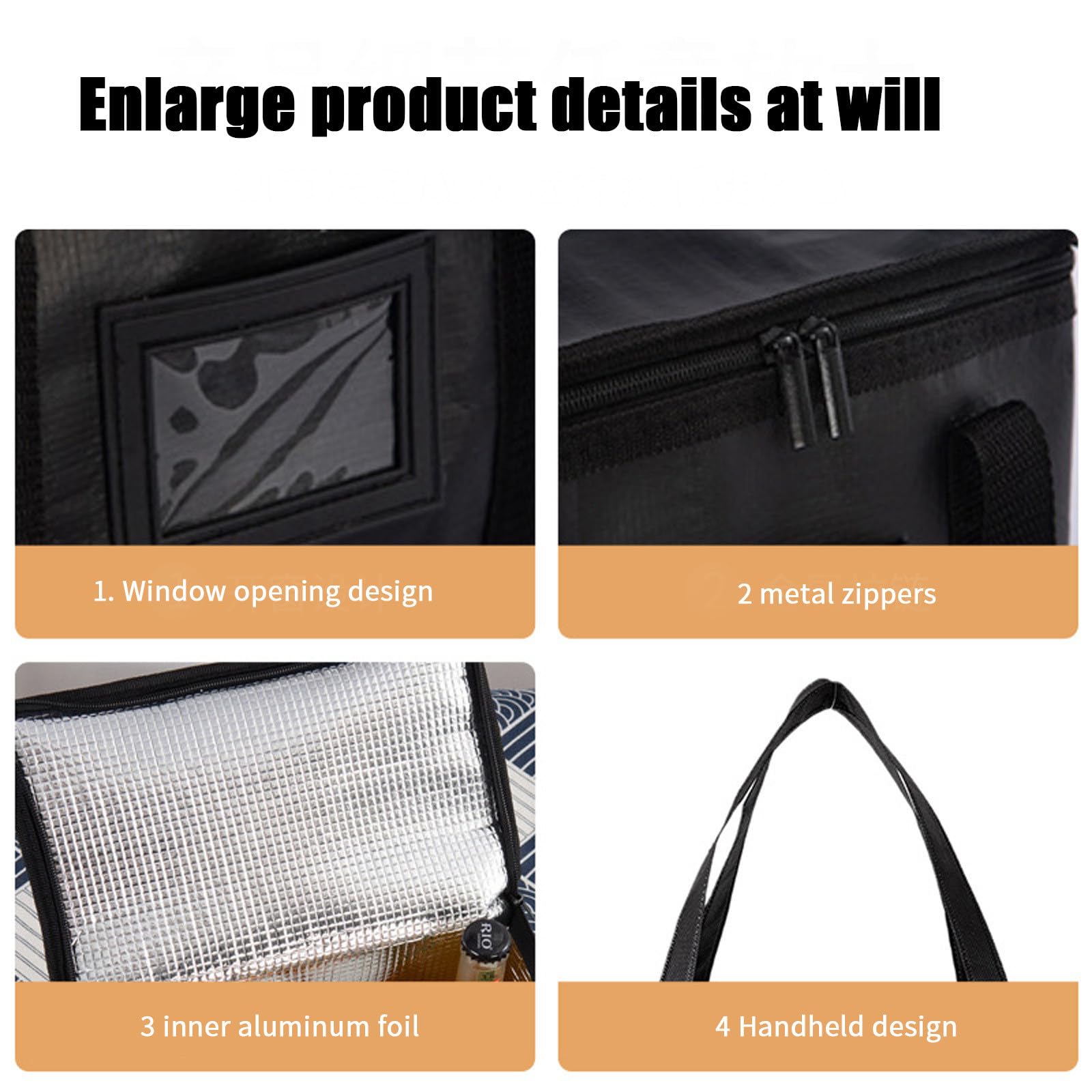 Large Insulated Cooler Bag, Foldable Lunch Bag, Reusable Grocery Bags, Insulated Grocery Bags, Tote Bag, Shopping Bags for Groceries, Food Delivery Bag for Camping Picnics (13.77 * 9.05 * 10.23in)