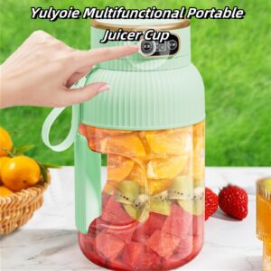 Yulyoie Multifunctional Portable Juicer Cup With Digital Display, Large Capacity Portable Blender USB Rechargeable, for smoothies, juices, and shakes (Blue-Double cups and lids)