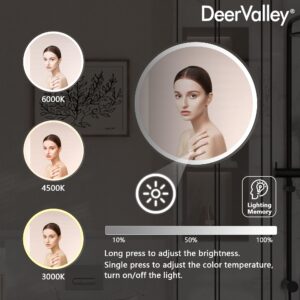 Deer Valley 24'' Round Medicine Cabinet with Mirror and Lights, Led Medicine Cabinet Mirror for Bathroom with Defogger, Metal Framed Electrical Outlet, Stepless Dimmable, Wall Mounted Medicine Cabinet