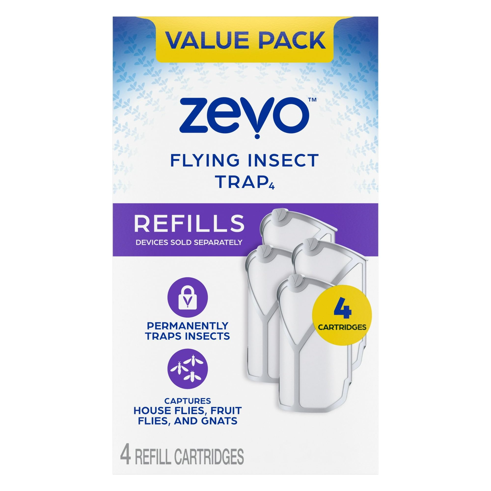 Zevo Flying Insect Trap for Indoors: Light Trap Captures Fruit Flies, Gnats and Houseflies (4 Refill Cartridges Pack)…