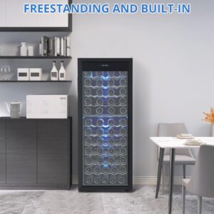 MilleLoom Dual Zone Wine Cellar - 80 Bottles Capacity, Freestanding Wine Cooler, Adjustable Shelves, Single Glass Door, Digital LED Touch Control, For Red, White, Champagne, Sparkling Wine