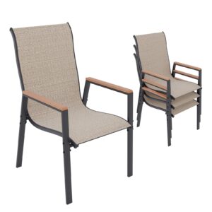 ampatio patio dining chairs set of 4, outdoor high stacking chairs, breathable seat fabric and alloy steel frame for backyard porch garden sunroom (brown)