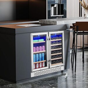 MilleLoom 6.5 cu.ft Wine and Beverage Refrigerator - 28 Bottles and 80 Cans, Dual Zone, Glass Door, Adjustable Shelves, with Lock, Digital Temperature Control, Freestanding/Built-in