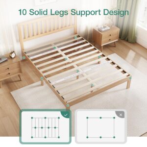 Novilla Full Size Bed Frame Wood Full Bed Frame with Headboard, Full Size Bed Frame with Headboard Solid Wood Bed Frame Foundation with 8.5 Inch Space Underneath, No Box Spring Needed, Easy Assembly