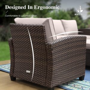 HERA'S HOUSE Patio Furniture Set of 2, Wicker Rattan Dining Chairs with 4" Cushions, Outdoor Furniture for Backyard Porch(Brown/Beige)