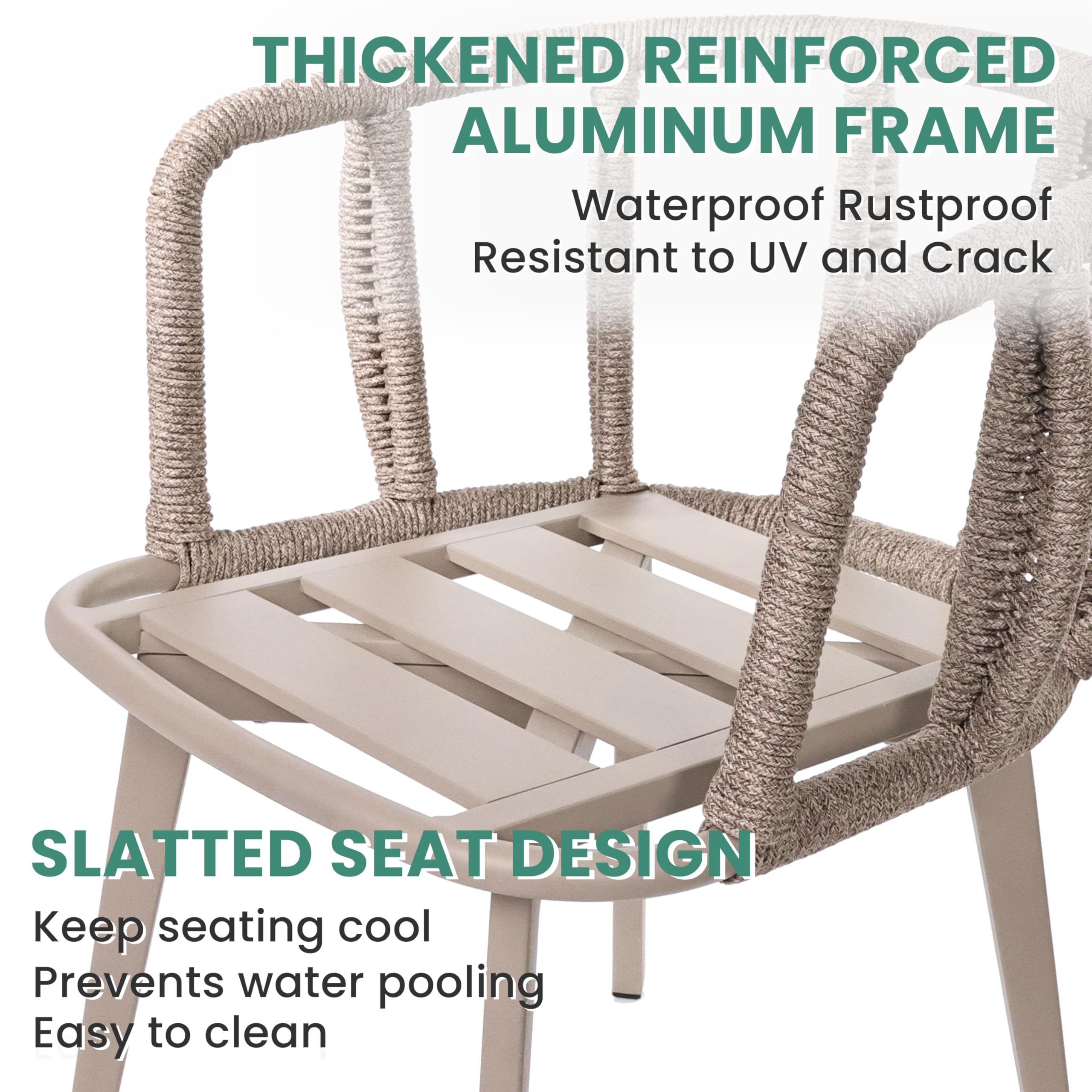 Erotr 4 Pcs Woven Bistro Dining Chairs: Aluminum Patio Dining Arm Chair - Handwoven Rope Armchair - Outdoor Cushion Patio Seating - for 330 lbs All Weather for Garden Backyard Balcony Deck Cafe Indoor