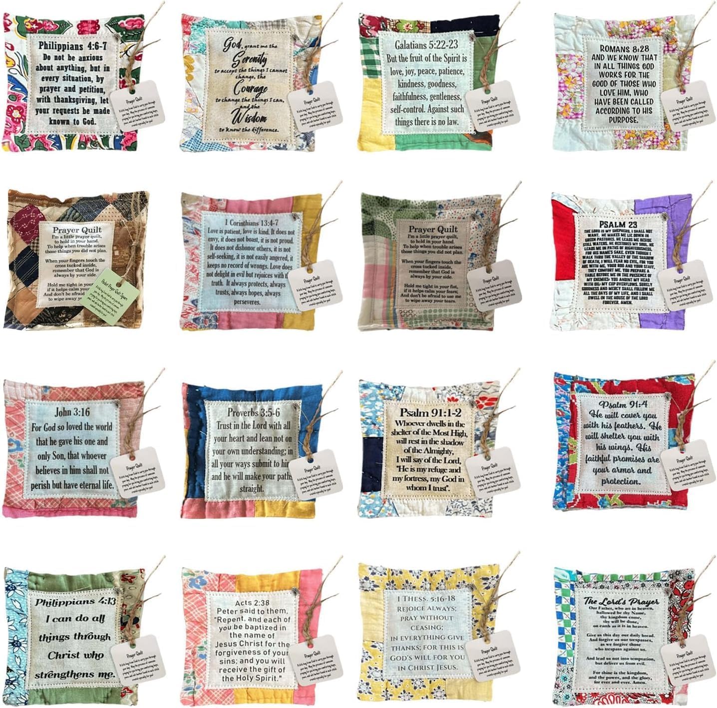 Darciamou Prayer Quilt with Cross Inside, Mini Vintage Prayer Quilt Squares, Handmade Sew Individually Vintage Prayer Quilt Squares, Symbolism Poems Quilts Serenity Prayer Blanket (Prayer Quilt)