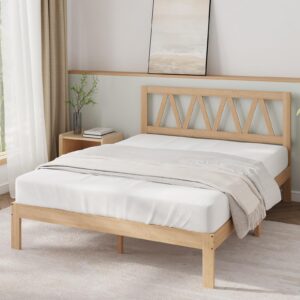 novilla queen bed frame with headboard wood queen bed frame, bed frame queen size solid wood bed frame foundation with wood slat support, no box spring needed, easy assembly