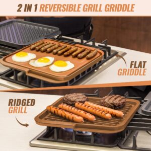 Gotham Steel Reversible Grill Pan and Griddle Pan for Stove Top with 3x Coated Surface Perfect for Eggs Pancakes Steaks and More, Stove Top Griddle for Gas Grill, Oven Safe, PFOA Free - 11.5 Inch