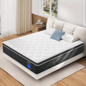 simarth king mattress 14 inch, hybrid king size mattresses in a box, memory foam king mattress made of individually pocketed springs for support and pressure relief, medium firm