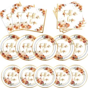 Fall In Love Bridal Shower Decorations Tableware, 60Pcs Fall In Love Decorations Includes Fall In Love Plates Fall In Love Napkins, Fall Bridal Shower Decorations Fall Engagement Party Decorations