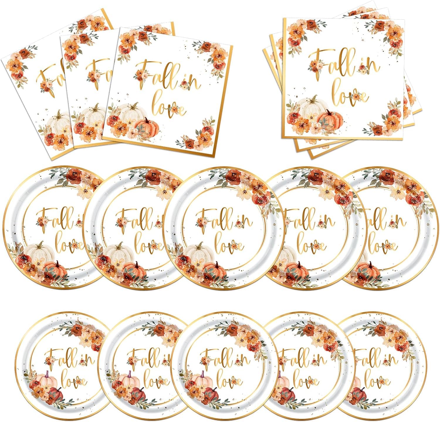 Fall In Love Bridal Shower Decorations Tableware, 60Pcs Fall In Love Decorations Includes Fall In Love Plates Fall In Love Napkins, Fall Bridal Shower Decorations Fall Engagement Party Decorations