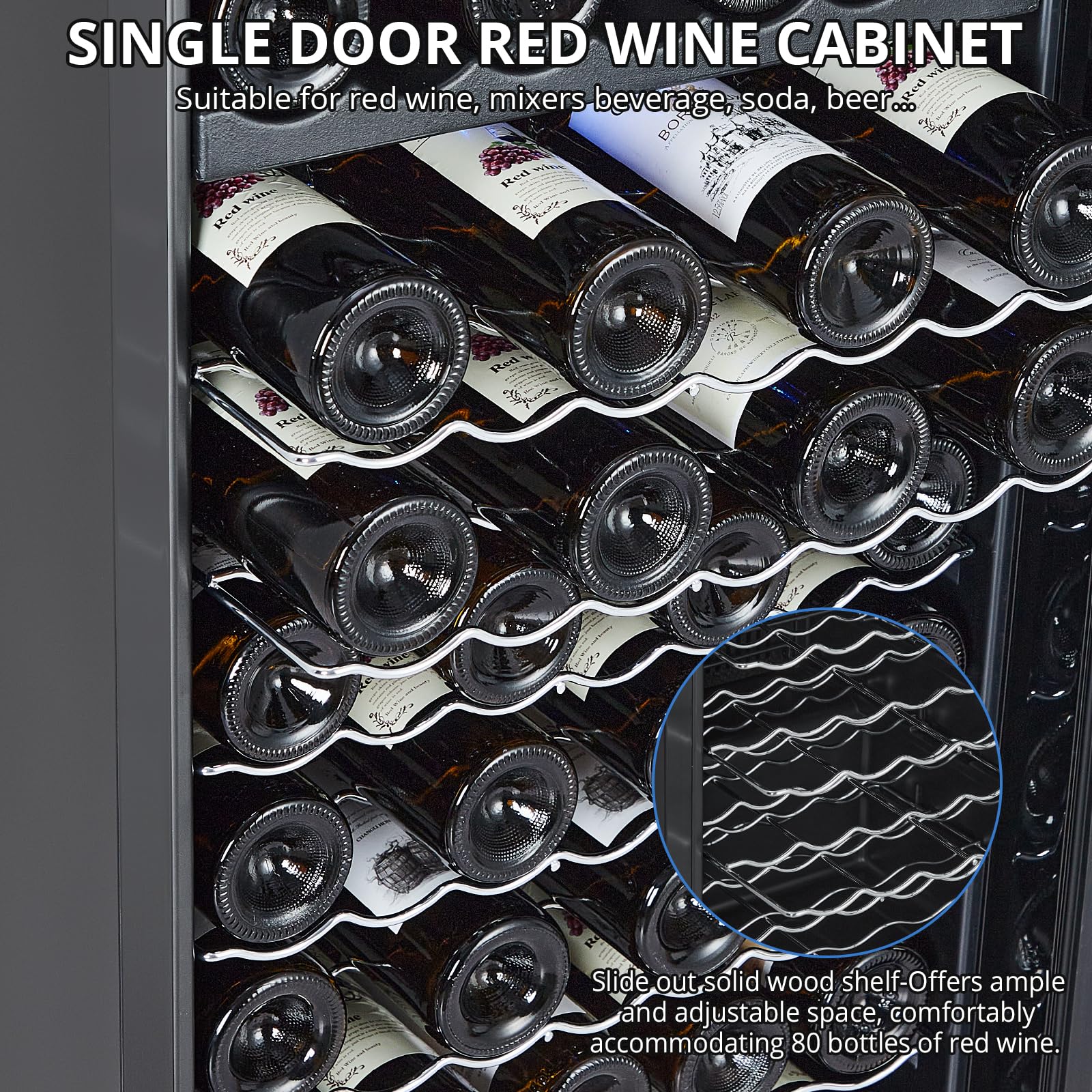 MilleLoom Dual Zone Wine Cellar - 80 Bottles Capacity, Freestanding Wine Cooler, Adjustable Shelves, Single Glass Door, Digital LED Touch Control, For Red, White, Champagne, Sparkling Wine