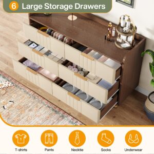 Tribesigns 6 Drawer Double Dresser, Modern Chest of Deep Drawers, Wooden Storage Dresser Organizer with Metal Handles & Sturdy Legs, Large Storage Cabinet for Bedroom, Living Room, Oak & Brown