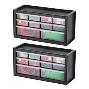 iris usa screw organizer, hardware storage organizer, 10 drawer parts cabinet, 2 pack, plastic drawer storage for hardware crafts, small parts, nuts and bolts, tool storage, scrapbook art hobby, black