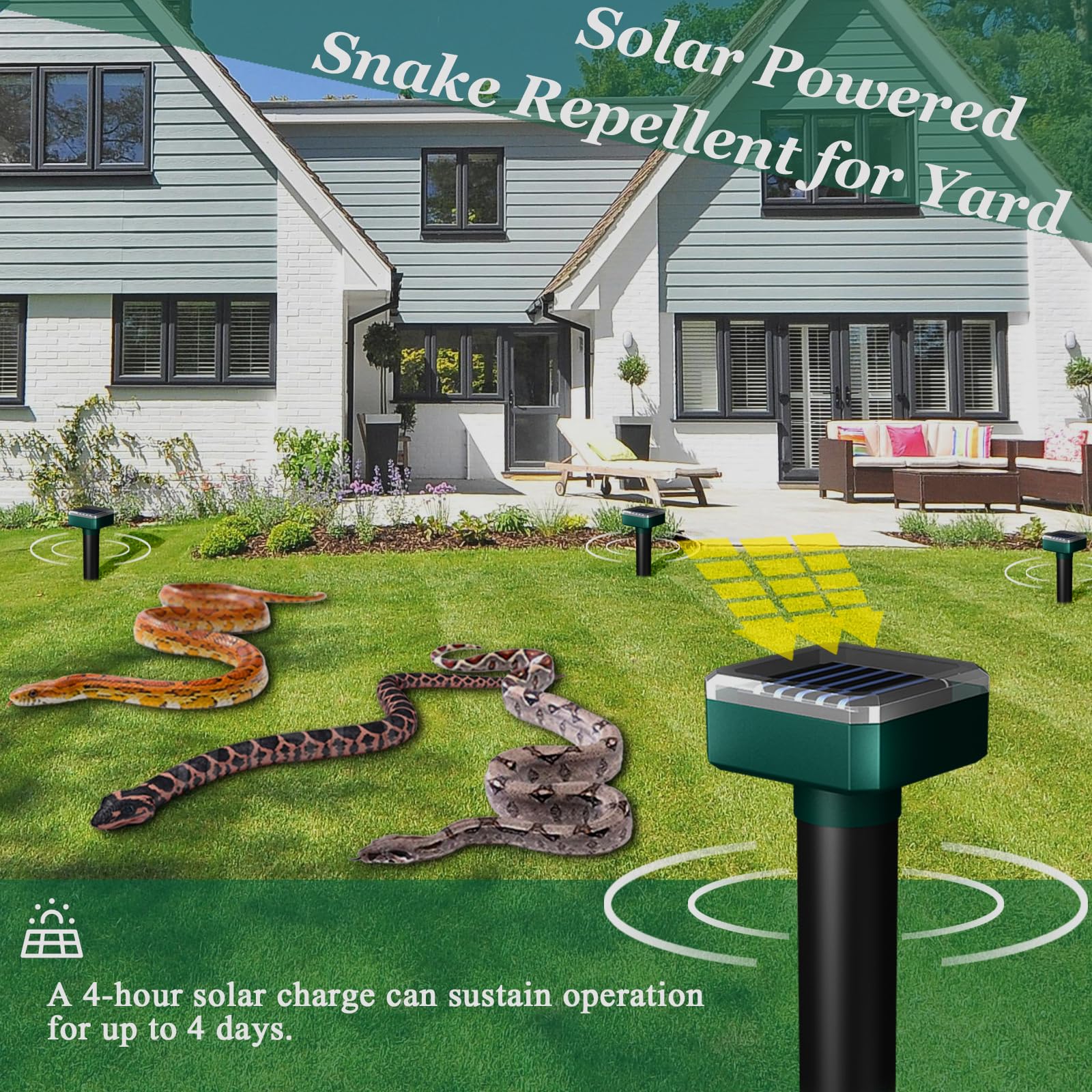 INENNT Deer Repellent,4 Pack Snake Repellent for Yard,Snake Repellent,Snake Repellent Devices for Garden,Snake Repellent for Plants,Solar Snake and Deer Repellent,Sonic,Waterproof