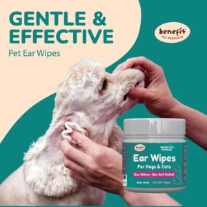 Benefit Pet Products Dog Ear Wipes - Ear Cleaner for Dogs to Prevent Infections, Itching & Odor - Aloe & Eucalyptus, Grooming Wipes - 100 Count