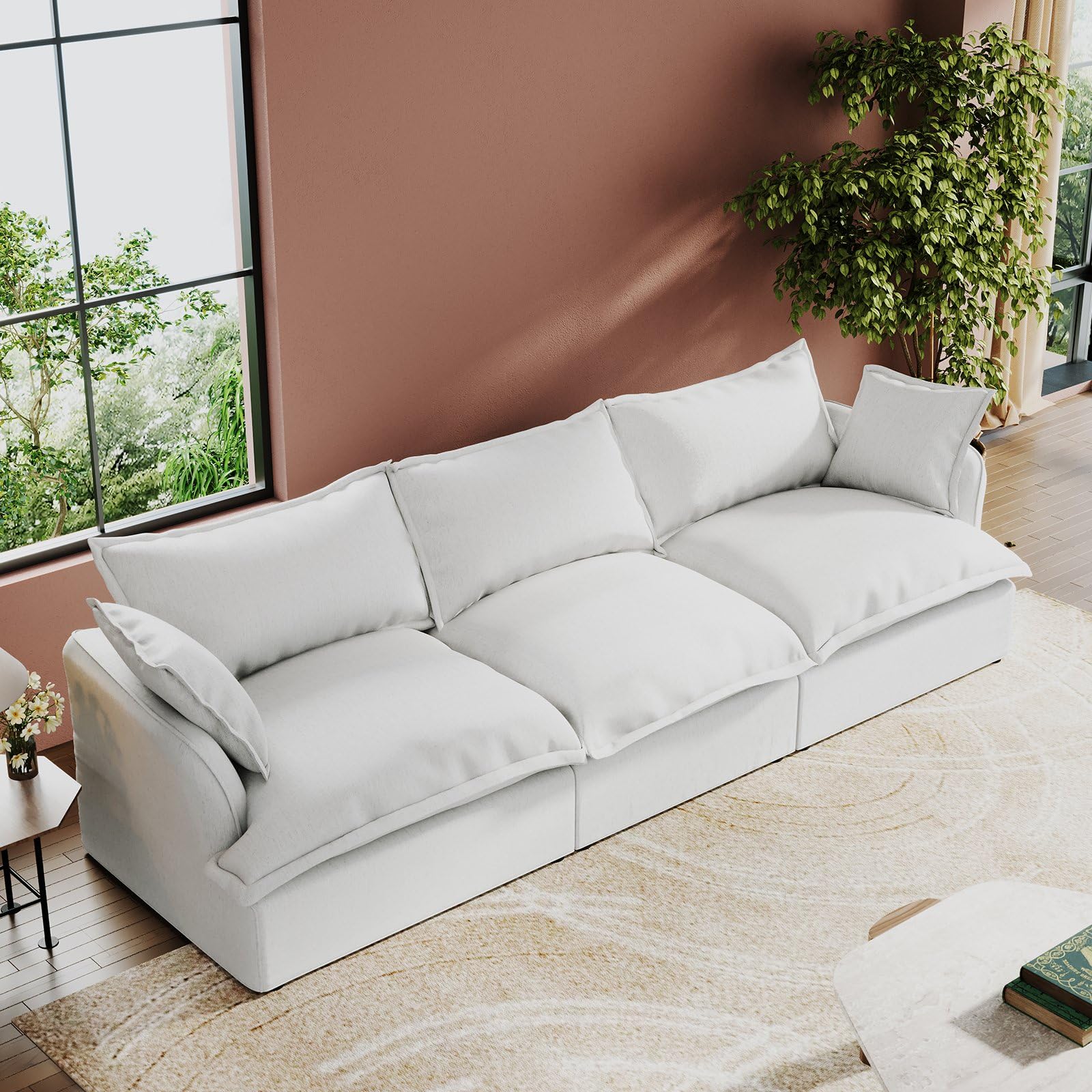 Intuition Decor Cloud Modular Sectional Sofa,3 Seater Convertible Sectional Couch,Modern Down Filled White Sectional Comfy Sofa,Detachable Couch Cushion Covers,Corner Sofa for Living Room