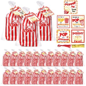 rotatingpals 25 sets just poppin' by to say thank you bags with gift tag bulk flat bottom popcorn paper bag for christmas volunteer teacher staff employee appreciation gift