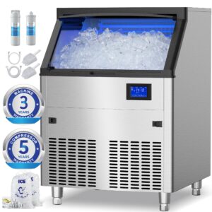 coolake commercial ice maker machine 360lbs/24h, etl approved under counter ice maker, 120lbs storage, stainless steel ice machine, upgraded water filter reduce scale for home bar restaurant office