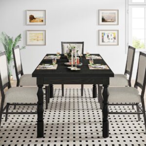 Tribesigns Wood Black Dining Table for 4-6 People, 62” Farmhouse Large Rectangle Kitchen Table, Modern Dinner Table Kitchen & Dining Room Furniture with Carved Turned Legs