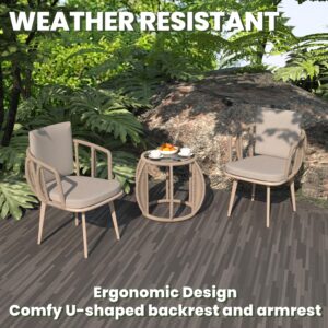 Erotr 4 Pcs Woven Bistro Dining Chairs: Aluminum Patio Dining Arm Chair - Handwoven Rope Armchair - Outdoor Cushion Patio Seating - for 330 lbs All Weather for Garden Backyard Balcony Deck Cafe Indoor