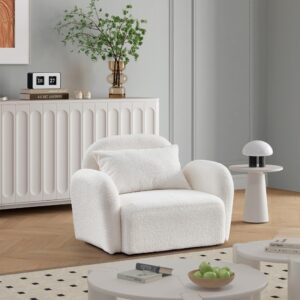 roomfitters Lazy Sofa Chair in Teddy Fabric, Comfortable and Stylish Living Room Seating, Ideal for Cozy Spaces, Durable Upholstery, Modern Design Enhancing a Relaxed Atmosphere, White