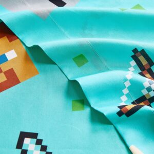 Minecraft Twin Bedding Set for Kids - Bundle with Minecraft Bedspread, Flat Sheet, Fitted Sheet, and Pillowcase for Twin Bed Plus Posters, Phone Wallet, More | Minecraft Bedroom Decor