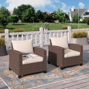 hera's house patio furniture set of 2, wicker rattan dining chairs with 4" cushions, outdoor furniture for backyard porch(brown/beige)