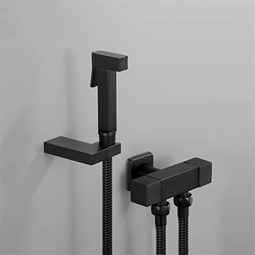 MINJING Hand Held Toilet Bidet Sprayer, Square Dual Way Faucet Valve Shower Set Toilet Washing, Matte Black Douche Kit,A Set