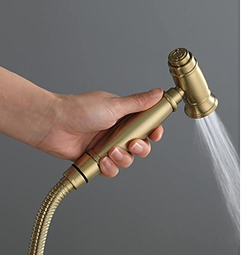 MINJING Handheld Toilet Bidet Sprayer Faucet, Brushed Gold Dual Handle Double Hole Shower Mixer Faucet