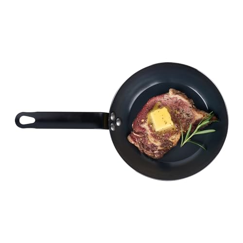 Restaurantware Met Lux 8 Inch Fry Pan, 1 Lightweight Frying Pan - Induction-Ready, Triple-Riveted, Black Carbon Steel Cooking Skillet, Durable, For Searing, Sauteing, And Browning Food