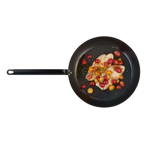 Restaurantware Met Lux 14 Inch Fry Pan, 1 Lightweight Frying Pan - Induction-Ready, Triple-Riveted, Black Carbon Steel Cooking Skillet, Durable, For Searing, Sauteing, And Browning Food