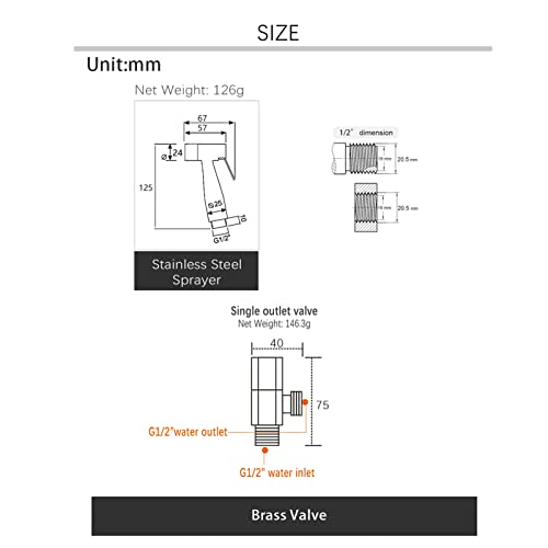 MINJING Bidet Faucet, Single Cold Hand Held Toilet Bidet Sprayer White Paint Stainless Steel Solid Brass Valve Bidet Faucet Shower Douche Kit,A Set