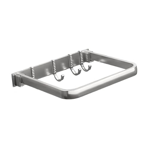 Fenteer Bathroom Towel Rack Bath Towel Holder Foldable Aluminum, Wash Basin Rack Washbasin Holder for Kitchen, Bathroom Decoration, 1 Layer 4 Hooks