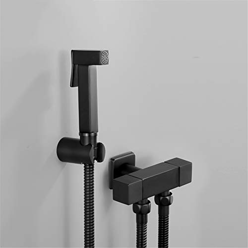 MINJING Hand Held Toilet Bidet Sprayer, Square Dual Way Faucet Valve Shower Set Toilet Washing, Matte Black Douche Kit,A Set