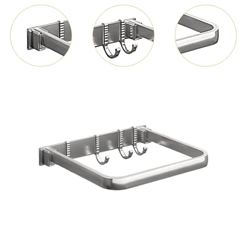 Fenteer Bathroom Towel Rack Bath Towel Holder Foldable Aluminum, Wash Basin Rack Washbasin Holder for Kitchen, Bathroom Decoration, 1 Layer 4 Hooks